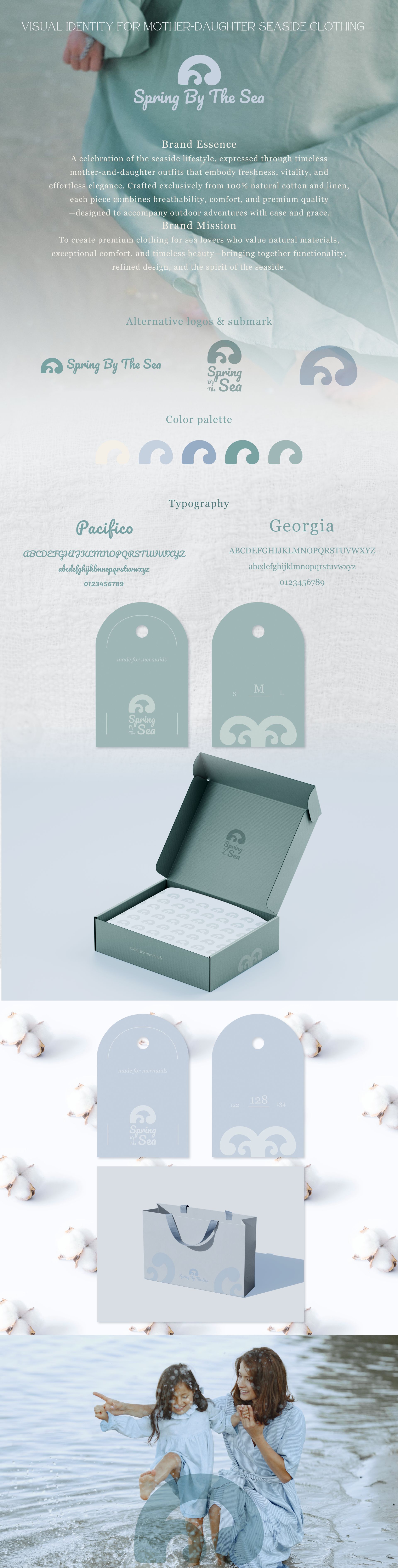 brand identity for 100% natural fabric seaside clothing for mother and daughter
