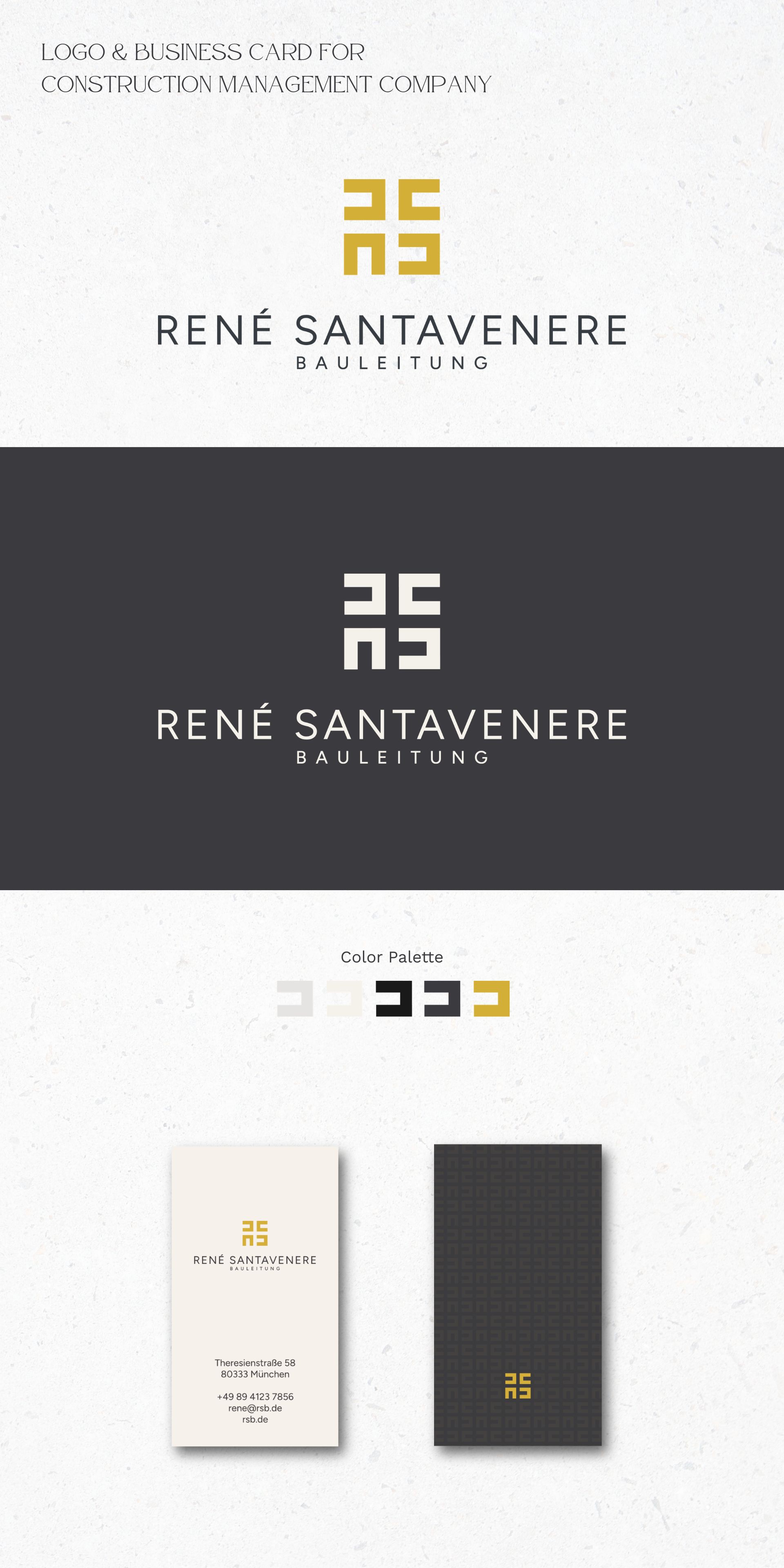 abstract monogram logo and business card design for German construction management company